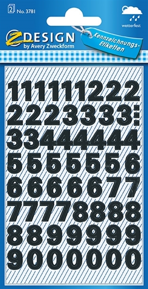 Avery manual label sheet 0-9 9.5 mm black mm, 130 pieces.