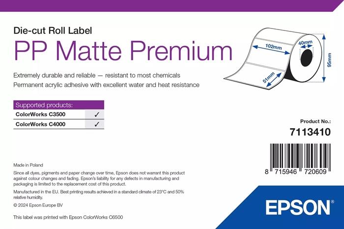 Epson PP Matte Label Premium, Pre-cut labels, 102 x 51mm (535 Labels)