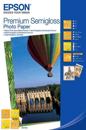 Epson A4 Premium Semigloss Photo Paper 251 g/m², 20 lapų